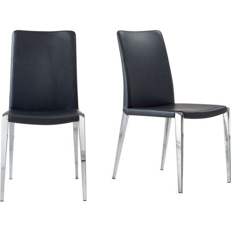 Sedia da pranzo/ufficio in Ecopelle nero con gambe acciaio - Set 2 sedie (1/5)