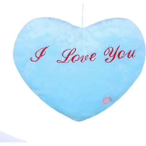Coussin décoratif pour la Saint-Valentin, en forme de cœur, avec LED lumineuse, 7 couleurs changeantes, doux et moelleux, bleu (1/4)