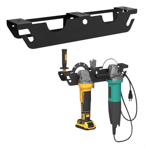 Support Pour Meuleuse d'Angle,Étagère De Rangement Pour Meuleuse d'Angle Avec 2 Compartiments Support Mural Pour Meuleuse d'Angle Avec Suspension De Câble Et Support De Disque, Compartiment De Rangeme (1/5)