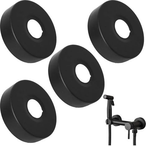 4PCS Black Faucet Rosette, 25mm Stainless Steel Hose Cover Faucet Rosette, Shower Mixer Rosette, Stainless Steel Shower Mixer Rosette, Faucet Rosette, Wall Mounted Shower Faucet Trim(8025mm) (1/5)