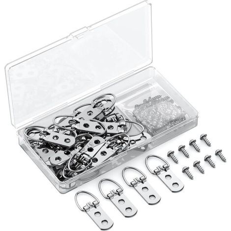 30 Pièces d'Accroches en D pour Cadres avec Vis Quincaillerie Résistante pour Suspension d'Objets jusqu'à 18 KG Crochets à Double Trou Anneaux en D pour Cadres Peintures Miroirs et Horloges