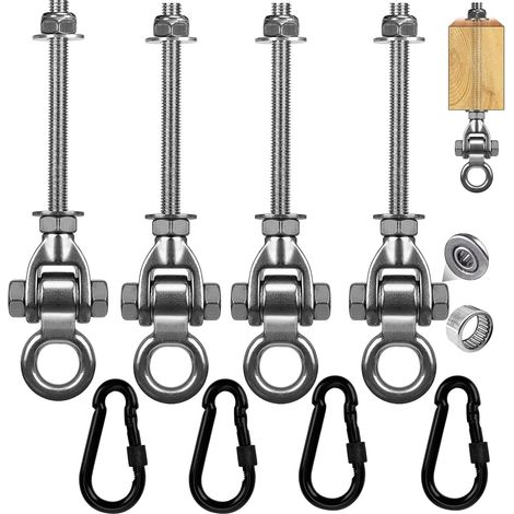 Lot de 4 Crochets M10 pour Balançoire, Supports de Suspension 297mm en Acier Inoxydable avec Roulements, pour Poutres en Bois et Métal, Aire de Jeux, Yoga, Hamac, Intérieur Extérieur, Capacité 680 kg