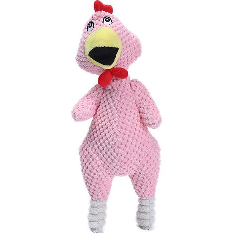 Jouet à mâcher interactif en forme de poulet, rose, pour chien de grande taille, avec couineur et brosse à dents souple. Peluche douce et moelleuse. Idéal pour le nettoyage des dents. (1/5)