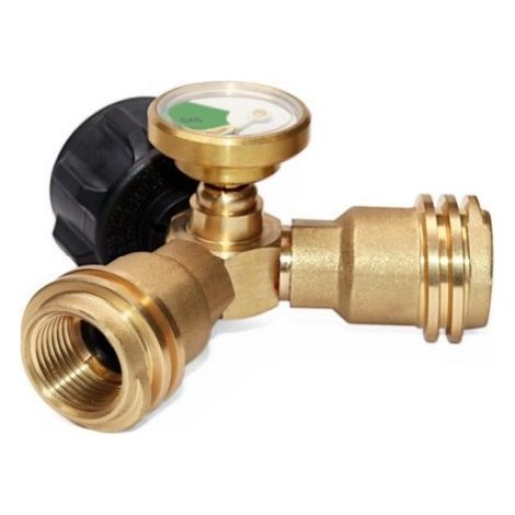 Flow Diverter: Propane Tank Y-Splitter Adapter (with Gauge, Two-Way LPG Adapter Tee Fitting) (1/5)