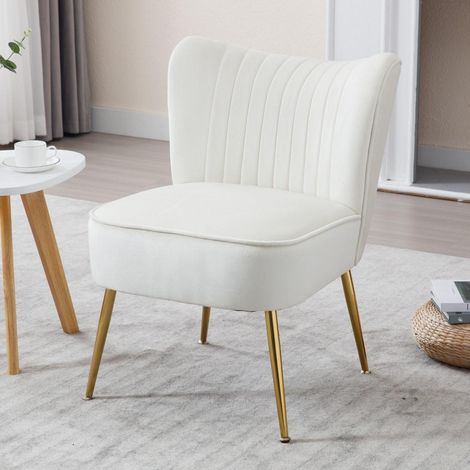 Samt Polsterstuhl mit Metallbeinen, Beige, Moderner Lesesessel für Wohnzimmer & Balkon (1/5)