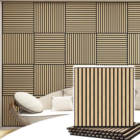 Lot de 2 Panneaux Acoustiques Muraux Bois 60x60x2,2cm - Finition Chêne Blanc - Fond Noir - SILAMP