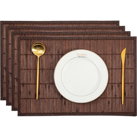 Lot de 4 Sets de Table lavables en Bambou - Antidérapants, Anti-Taches, isolants Thermiques, résistants à la Corrosion (1/5)