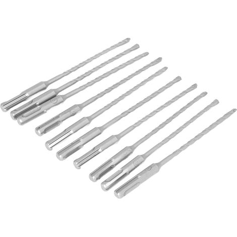 Set mit 10 Meißelbohrern für Schlagbohrmaschinen, 40CR Hartmetallstahl, für Ziegel, Stein, Beton, Mauerwerk. (1/5)
