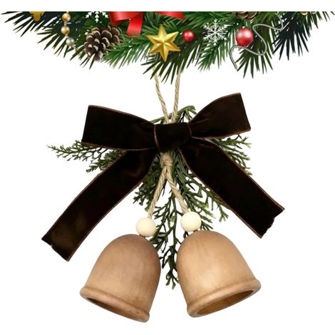 Ornements De Cloches De Noël Pendentif Anneau en Bois Traditionnel Grelots De Noël Avec Branche De Pin Et Nœud Pour Cheminée Guirlande Porte Mur Mariage Salle De Classe Fête Jardin Lieu De (1/5)