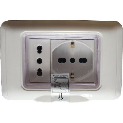 Kit Incasso IP55 Scatola 503 Premontato Presa Schuko + Presa Bipasso 2P+T 10/16A