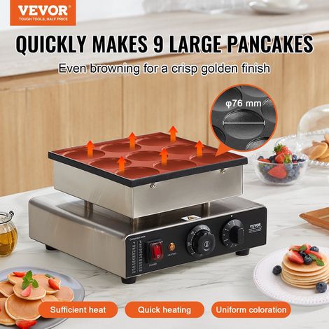 Appareil à gaufres mini 9 trous Ø76mm, gril électrique poffertjes 850W inox antiadhésif, réglage température minuteur, pro cuisine maison café snack (1/5)
