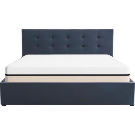 Ensemble Lit coffre adulte 180x200cm avec tête de lit en velours gris foncé - Tina + Matelas ressorts ensachés - Spring Elite (1/5)