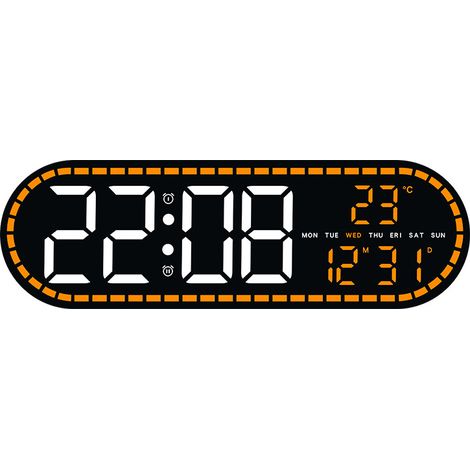 Minimalistische Uhr, dekorative Uhr für Wohn-/Esszimmer, multifunktionale Digitaluhr, Schlafzimmeruhr, Datums-/Wochentags-/Temperaturanzeige, vier Helligkeitsstufen, großes Nachtlicht, orangefarbenes (1/5)