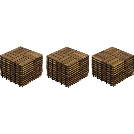 Lot de 32 dalles clipsables d'extérieur en bois d'acacia 30 x 30 cm jaune (1/5)