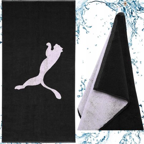 Y6216 Asciugamano da bagno Puma, per piscina, spiaggia, allenamento, nero, 50x100 cm (1/5)