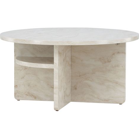 Ebuy24 – Table basse fixe Ålesund 85x45 cm – Forme arrondie – MDF aspect marbre – Élégance scandinave moderne (1/6)