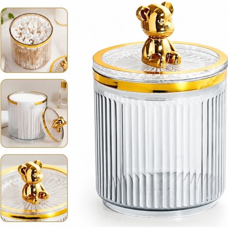 Boite a Coton-Tiges avec Couvercle PET Gris Fume Design Gatsby pour Cotons et Accessoires 13.5 x 9 cm (1/5)