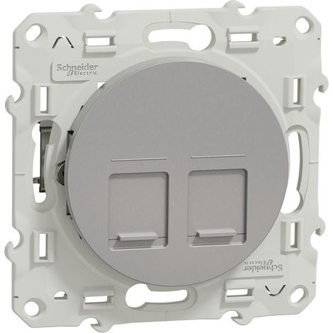 Prise double RJ45 cat.6 STP Schneider Odace Finition: Aluminium