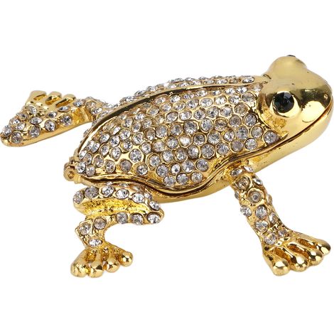 Boîte de rangement décorative en forme de grenouille plaquée or et sertie de diamants, idéale pour collectionner des bijoux. Cadeau idéal. (1/5)