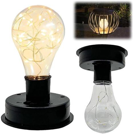 Ampoule Solaire 2 Pièce, 8 cm Lampe Solaire de Rechange, Remplacement de Couvercles Solaires, 600 mAh, Pour Décoration de Jardin, Clôture, Cour, Lumière Chaude (Noir)