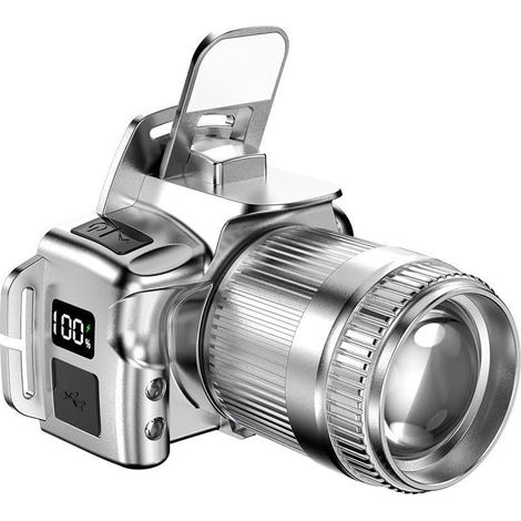Lampe frontale LED rechargeable, lumière blanche super lumineuse avec détecteur de mouvement, zoom réglable, banque d'alimentation USB pour camping randonnée (C) (1/5)