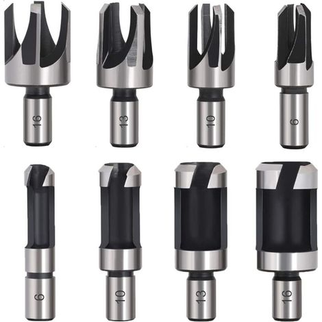 Tourillon Bois 8PCS HSS Foret Bois Fraise à Bouchonner,Fraise à Bouchonner Bois Mèche à Bouchon Bois Foret à Faire Cheville Outil de Coupe pour Faire une Bois Bouchon Cheville Tourillon Goujon Tenon D (1/4)