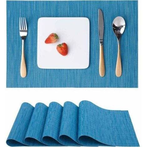 Set mit 6 waschbaren, rutschfesten und wärmeisolierenden Tischsets aus gewebtem Vinyl, geeignet für Küchentische, blau, 30 x 45 cm