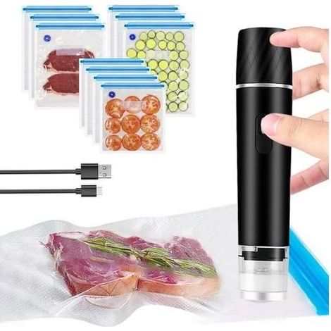 Machine of setting under vacuum portable for food, mini machine of setting under vacuum electric rechargeable with 10 bags of setting under vacuum reusable for the storage. (1/5)