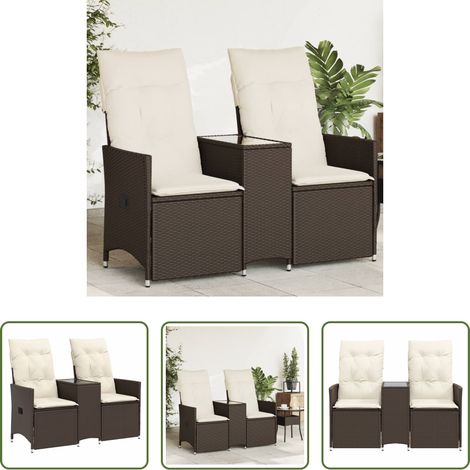 2-Sitzer -  Gartensofa 2-Sitzer Verstellbar mit Tisch Braun Poly Rattan (1/5)