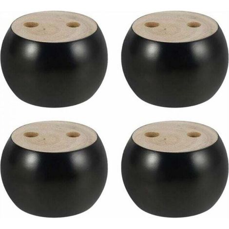 Set mit 4 runden Möbelfüßen aus Holz, 5 cm hoch, für Sofa, Bett, Sessel, Schrank, Schrauben und Klebeband inklusive, Schwarz - KZQ