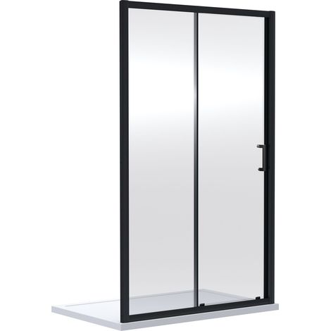 Almington 6mm Toughened Safety Glass Sliding Shower Door - 1900 x 1000mm - Matt Black - Balterley