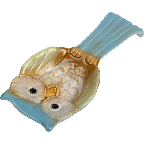 Support pour Cuillère en Céramique Bleu Forme Chouette, Pratique et Facile à Nettoyer, pour Ustensiles Cuisine et Rangement de Pelles (1/5)