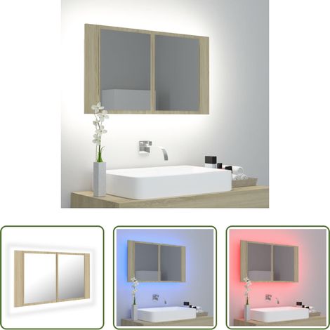 vidaXL Sonoma-Eiche -  LED-Bad-Spiegelschrank Sonoma-Eiche 80x12x45 cm Acryl (1/5)