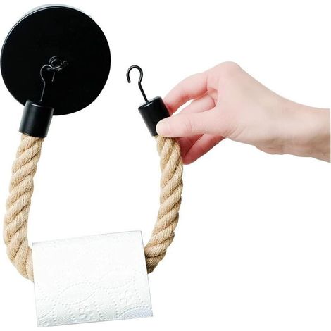 Porte-Rouleau Support Papier Toilette Mural Industriel Étagère Papier Hygiénique Porte Papier Toilette Vintage Corde de Chanvre pour Salle de Bain et Cuisine Accessoires (1/5)
