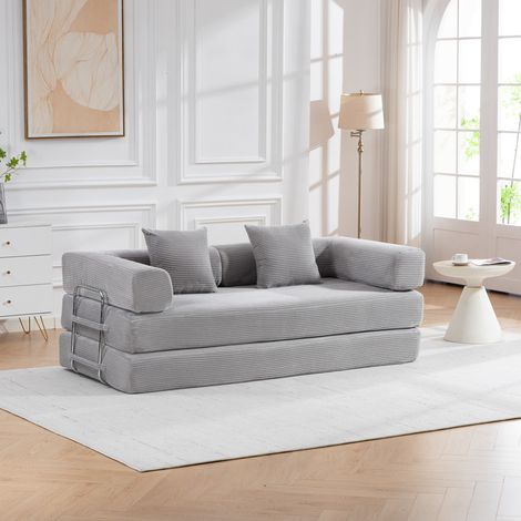 2-Sitzer Schlafsofa aus Cord mit Kissen und Liegefunktion