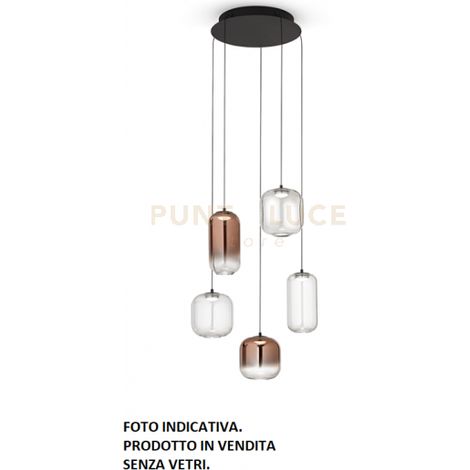 Lampadario Contemporaneo Hunter Alluminio Nero Vetro 5 Luci Led 5W 3000K