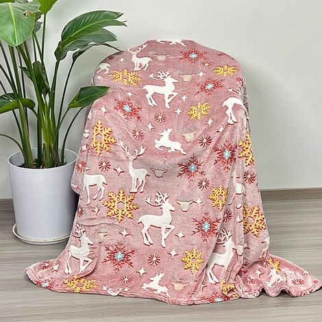 Couverture De Noël - Couverture Luminiscente En Flanelle Microfibre - 150 x 100 cm - Pour Canapé Chambre Sol Décoration Festive - 1 Pièce (1/5)