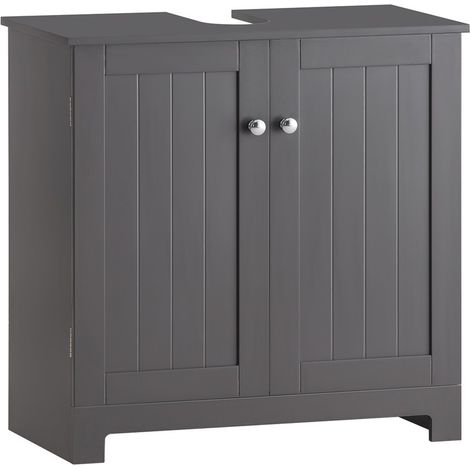 Sobuy – Meuble sous vasque simple 60x29x60cm en bois MDF laqué gris foncé – 2 portes avec fermeture magnétique – 3 étagères réglables – BZR18DG