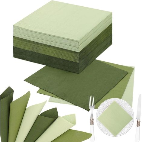 Lot de 120 serviettes vertes, 33 x 33 cm, vert sauge, vert eucalyptus, serviettes en papier, serviettes de cocktail, serviettes en papier vert sauge pour mariages, dîners, anniversaires