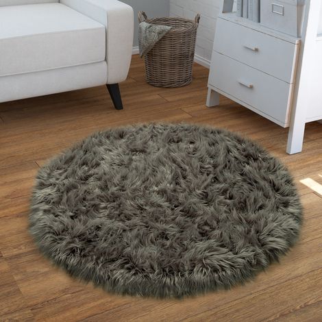Paco Home Kunstfell Fellteppich Imitat Sitzkissen Herzform Rund Versch. Formen Dunkelgrau 90 cm Rund