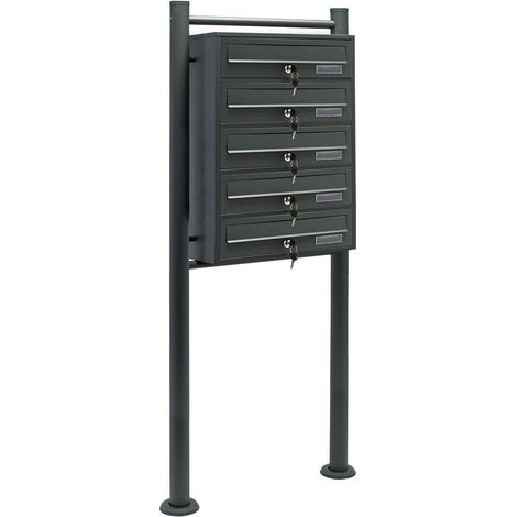 Blocco 5 cassette postali 5 scomparti base supporto posta acciaio zincato antracite 160000038