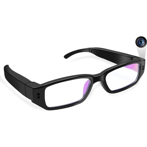 Lunettes connectées avec caméra Full HD 1080p, design moderne, lentilles grossissantes, éclairage LED, noires
