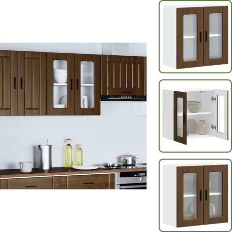 Almacenamiento - vidaXL Armario de pared para cocina puerta cristal Porto roble marrón - Armario de pared de cocina