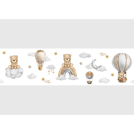 AG Design Bordura Adesiva Simpatico Orsetto nel Cielo, AWBD 8540  Impermeabile e Decorativa per Cameretta Bambini per Bambina e Bambino  Pellicola Multicolore  Larghezza 500 x Altezza 13,8 cm (1/3)