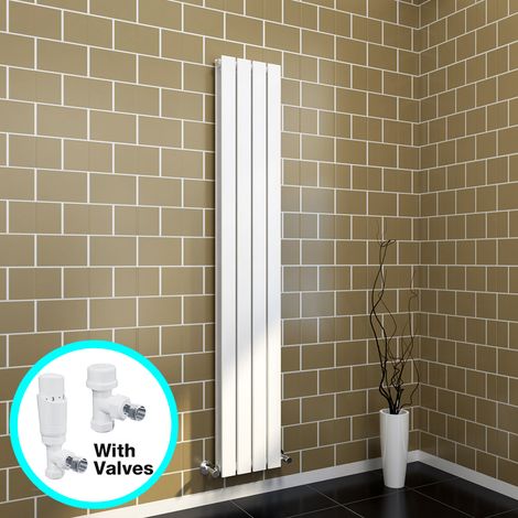 ELEGANT White Steel Radiator 1800x304mm Vertical Double Flat Panel + White Thermostatic Radiator Valves (1/5)