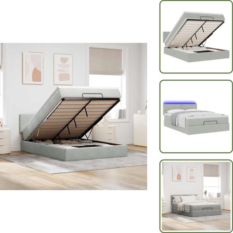 Ottoman-Bett mit Matratze & LEDs Hellgrau 140x200 cm Samt - Ottoman-Bett - Ottoman-Betten - Bettrahmen - Bettgestell (1/5)