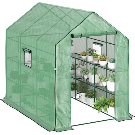 Outsunny Walk-in Outdoor Green House with Door and Mesh Windows Green