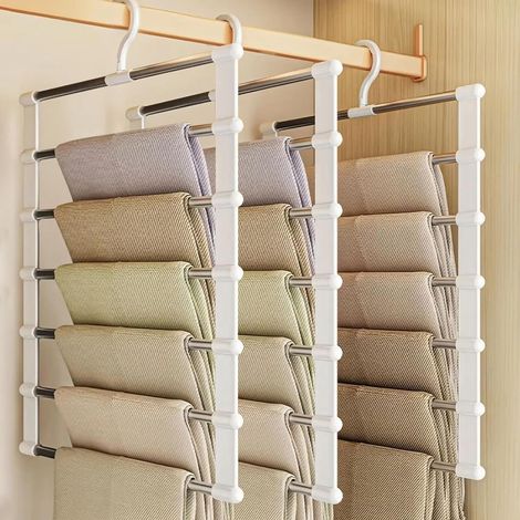 Grucce per pantaloni - Set da 3 - Salvaspazio - 6 grucce per pantaloni - Appendiabiti - Ideale per appendere tutti i tipi di vestiti e accessori - Idea regalo - Bianco (1/5)