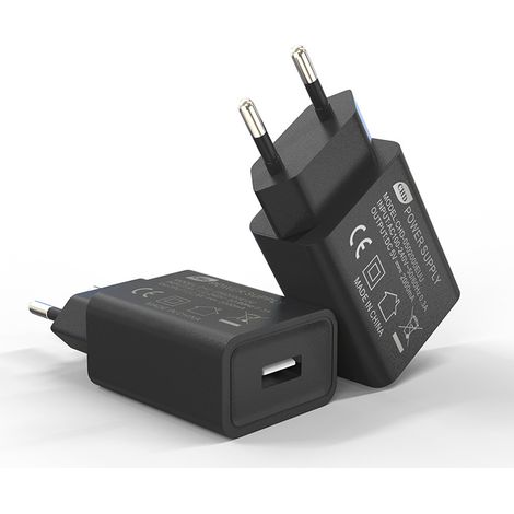 Chargeur mural USB 5V 2A (1A) certifié CE, prise EU, adaptateur secteur noir (1/4)
