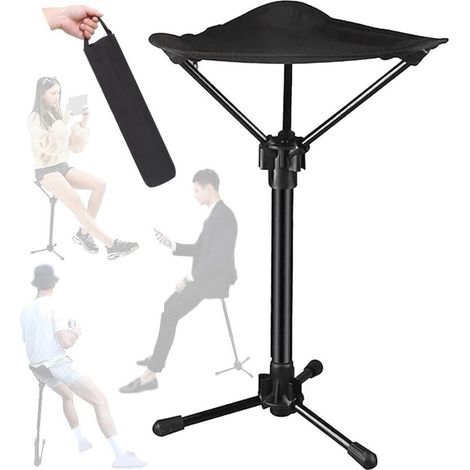 Chaise pliante d'extérieur - Tabouret trépied pliable - Tabouret pliant portable - Extérieur - Camping - Randonnée - Chasse - Marche - Pêche - Voyage - Noir